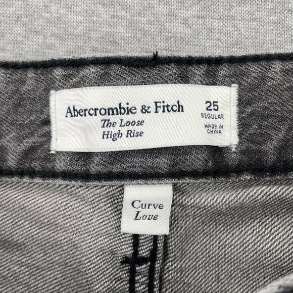 Abercrombie & Fitch High Rise Loose Jeans Womens 25 Curve Love Gray Studded NWT - Picture 5 of 16